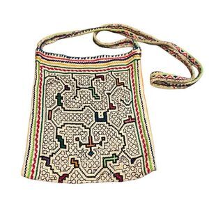 Geometric brightly colored Peruvian shipibo bag hand embroidered amazon jungle